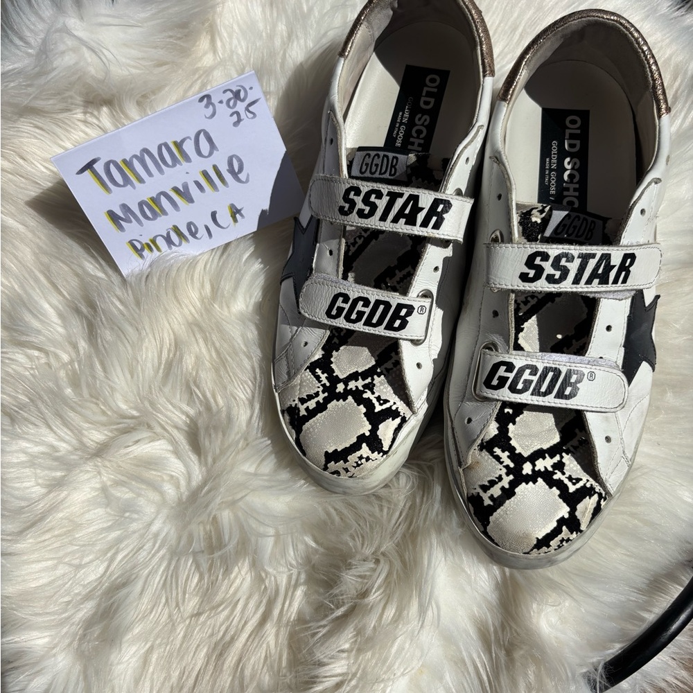 Golden Goose White and Black Graphic Sneakers